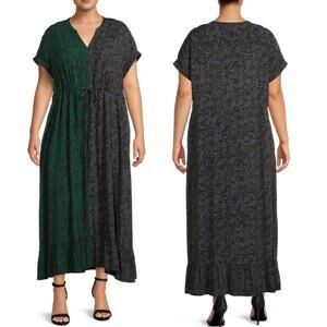 Terra & Sky Dress Cap Sleeve Mandarin Collar Maxi Dress Colorblocked Plus Sze 2X